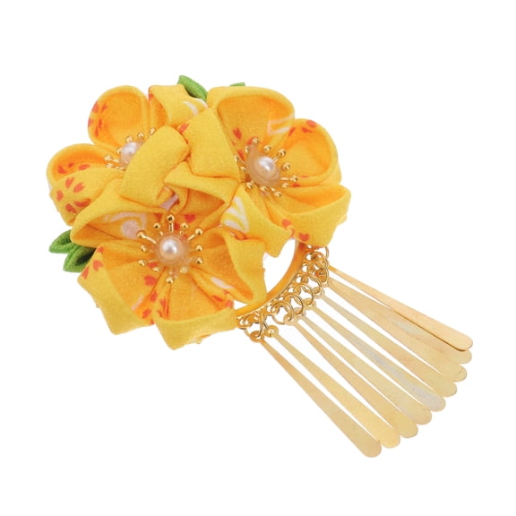 Japanese Style Hair Accessory Hanfu Tassel Hairpins Hair Clip Barrette Floral Hairclip for Traditional Clothes Kimono Decoration Yellow