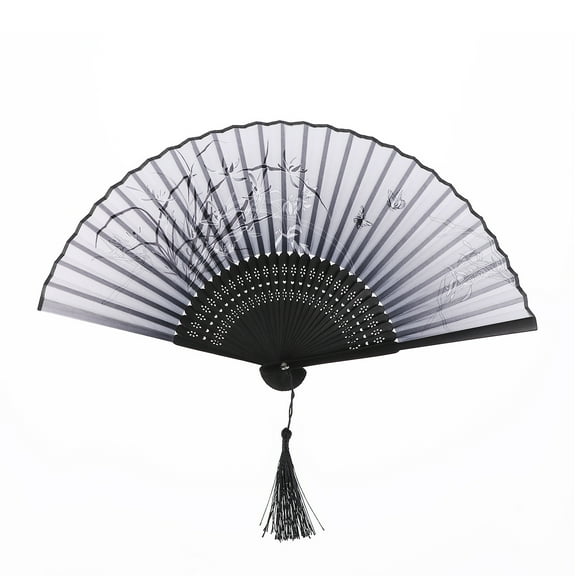 Japanese Style Hand Fan with Butterfly and Peach Blossom Design