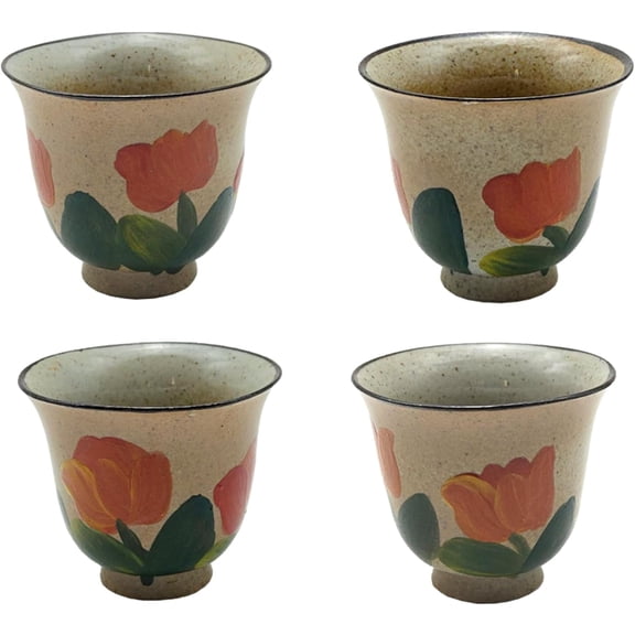 Japanese Style Hand-Painted Ceramic Sake Cups Set of 4, 3.3 oz(Tulip)