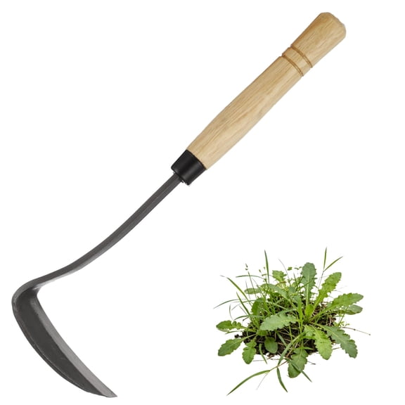 Japanese Style Hand Weeding Hoe, 13" Weeding Gardening Tool, Steel Weed Removal Tool with Wood Handle, Weeding Sickle for Yard, Lawn and Plant Maintenance