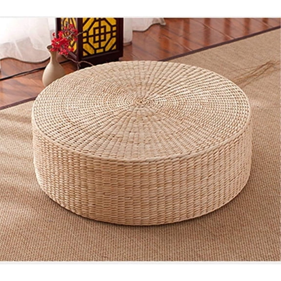 Japanese Style Handcrafted Eco-Friendly Breathable Padded Knitted Straw Flat Seat Cushion, Hand Woven Tatami Cushion Best for Zen, Yoga Practice or Buddha Meditation (19.7)