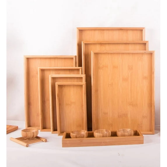 Japanese-Style Handmade Bamboo Rectangle Plate Tray Natural Solid Wood Tray