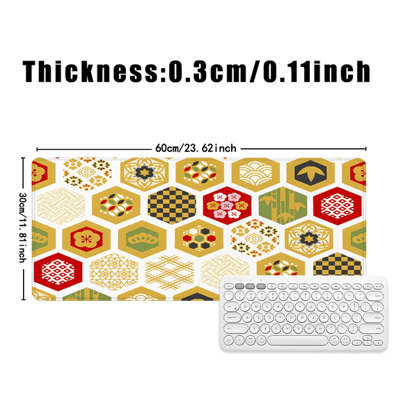 Japanese Style Hexagon Pattern Mouse Pad 31.5 x 11.82 Inches Rubber Desk Mat for Office Home Gaming
