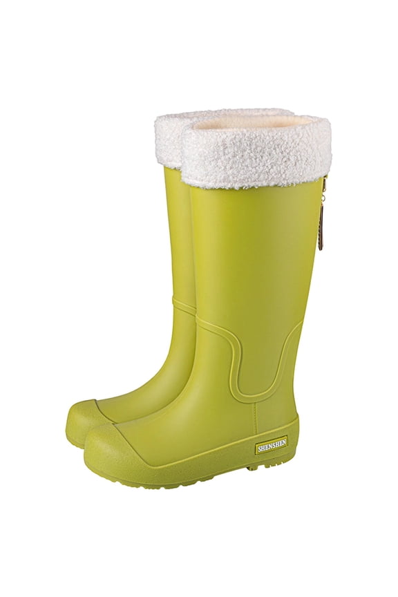 Japanese Style High Top Waterproof Rain Boots For Women With Solid Color Design Thickened Sole Elastic Side Panels For Spring And Summer In Green Color Size Us 5.5 For Foot Length 9.06 Inc