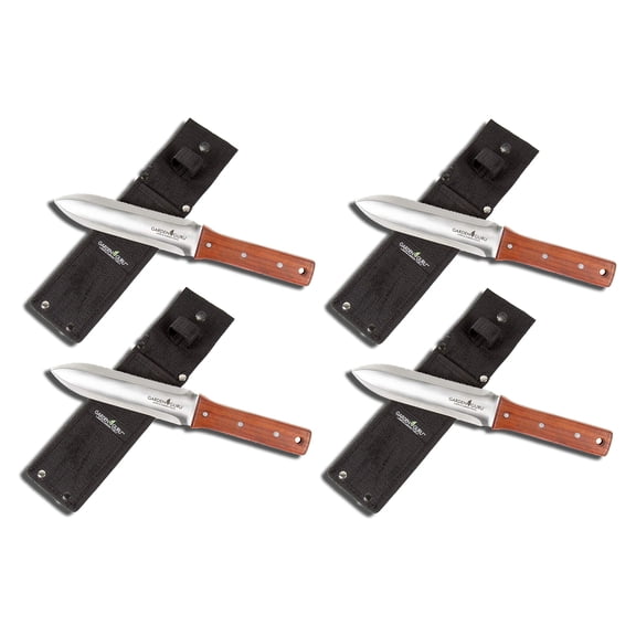Japanese Style Hori Hori Knife for Soil Work Planting Pruning, Durable Stainless Steel Blade with Comfortable Wood Handle, 4 Pack, Red