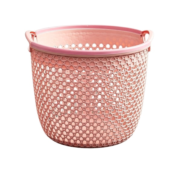 Japanese Style Household Portable Dirty Clothes Basket Large Sized Perforated Plastic Dirty Laundry Storage Hamper Organizer Light Pink 1Pcs