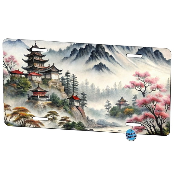 Japanese Style Ink Painting Mountain Landscape Metal Novelty License Plate