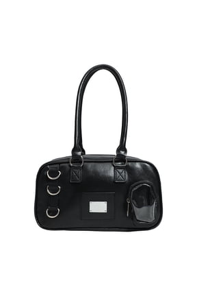 Japanese Style Ita Bag, Small Capacity High-Quality Boston Bag with Display Window, Medium Size Black PU Leather Crossbody Bag for Anime Fans Daily Commute and Otaku Fashion