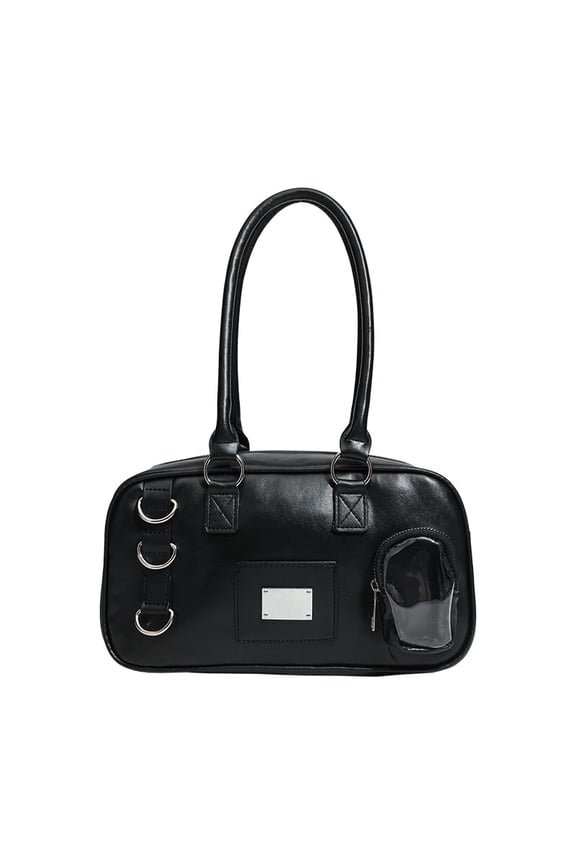 Japanese Style Ita Bag, Small Capacity High-Quality Boston Bag with Display Window, Medium Size Black PU Leather Crossbody Bag for Anime Fans Daily Commute and Otaku Fashion