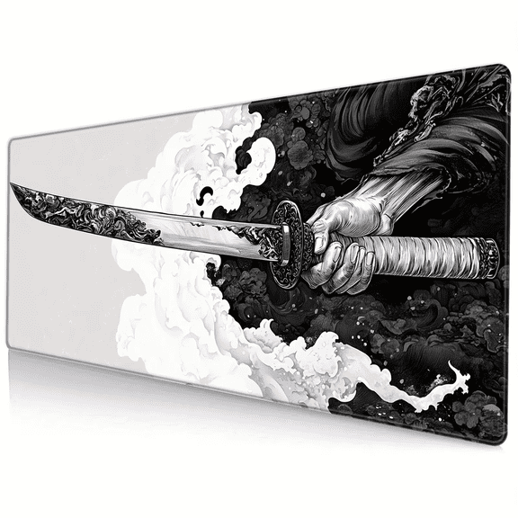 Japanese Style Katana Mouse Pad Large Computer Gaming Mouse Mat Pad Long Desk Mat Non-Slip Rubber Mouse Pad for Home Office Gaming Room