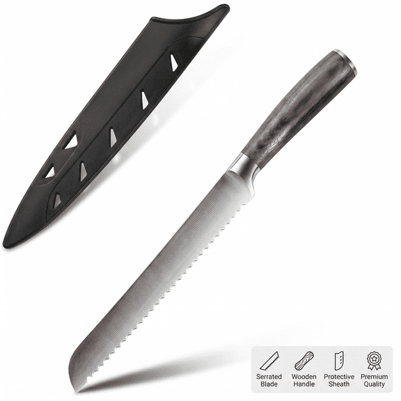 MDHAND Japanese Style Kitchen Chef Knife with Sheath Gift Box, 7CR17 Stainless Steel Blade, Ergonomic Pakka Wood Handle, Ultra Sharp Utility Cooking Knife for Slicing Chopping Dicing