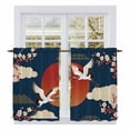 thumbnail image 1 of Japanese Style Kitchen Curtain for Berdoom Living Room Cafe 45 Inch Length, Modern Cranes Cherry Flower Wave Navy Blue Tiers Curtains Light Filtering Drapes Window Treatment 2 Panels 52"Wx45"L, 1 of 8