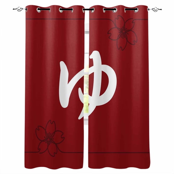 Japanese Style Kitchen Curtains Modern Minimalist Flower Red Cafe Short Curtains for Bathroom Blackout Window Curtain Grommet Small Window Treatment Tier Drapes for Bedroom Living Room 42"x45"x2