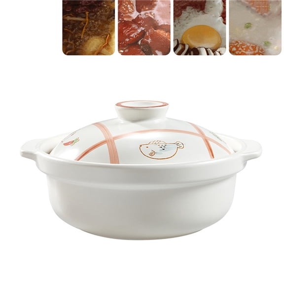 Japanese Style Lidded Ceramic Soup Pot, Ceramic Stewing Pot for Soup & Dessert, Microwave Safe & Dishwasher Safe Household Cookware