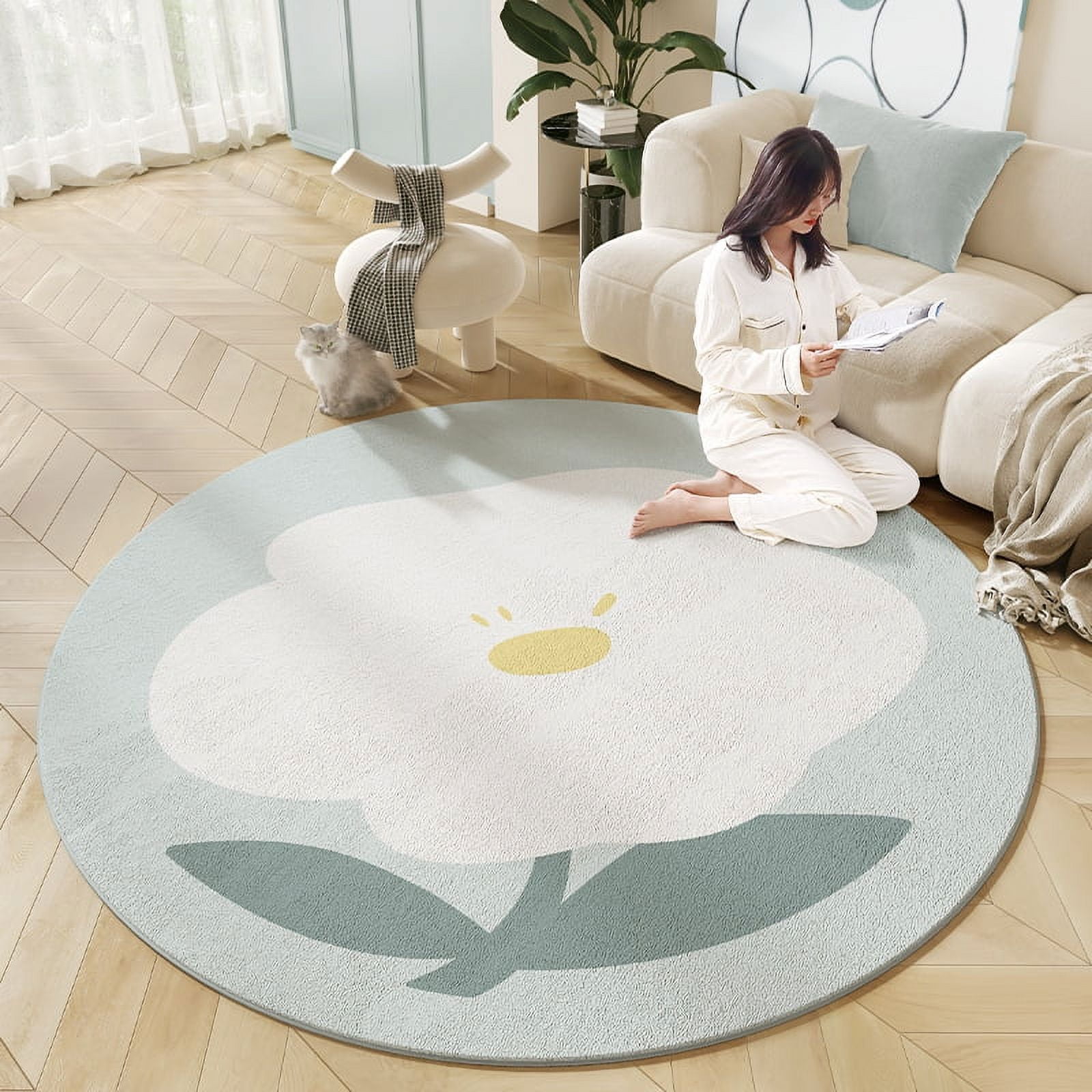 Japanese Style Living Room ration Striped Carpet Home Round Anti-slip ...