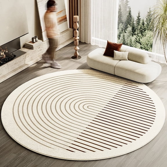 Japanese Style Living Room ration Striped Carpet Home Round Anti-slip Mat Thick Washable Lounge Rug Simple Rugs for Bedroom