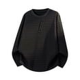 thumbnail image 1 of Japanese Style Long Sleeve Crew Neck T Shirt with Placket Design Comfortable Basic Top for Daily Wear Black XXL, 1 of 4