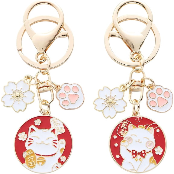 Japanese Style Lucky Cat Keychain – Maneki Neko Fortune Charm with Fish, Feng Shui Good Luck Pendant for Bags or Key