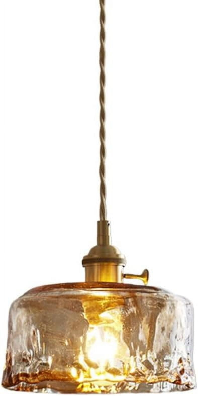 Japanese Style Mini Glass Pendant Lighting for Above Sink, Small Amber Rustic Pendant Light Fixture for Bedside, Retro Farmhouse Pendant Light, Simple Vintage Pendant Lamp for Kitchen Island