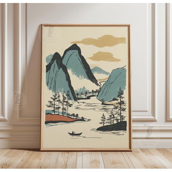 Japanese Style Mountain Lake Minimalist Landscape Poster Unframed Paper Print