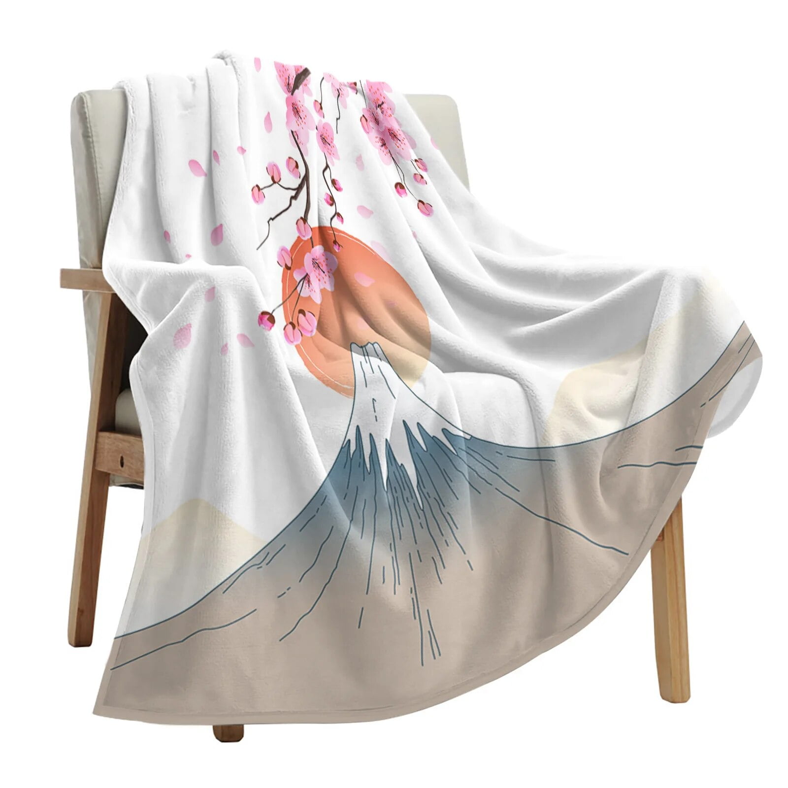 Japanese Style Mt. Fuji Sakura Cherry Blossom Throws Blankets for Sofa