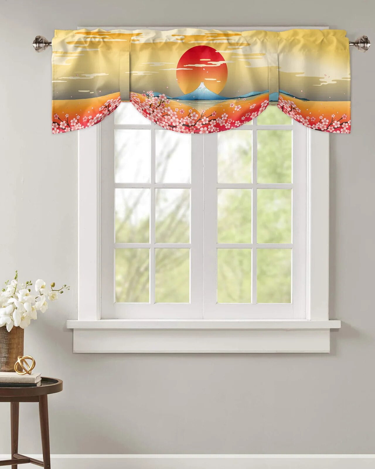 Japanese Style Mt. Fuji Sakura Kitchen Curtains Balcony Adjustable