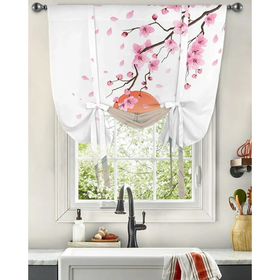 Japanese Style Mt. Fuji Sakura Window Curtain for Living Room Kitchen Tie-up Roman Curtain Home Decor Balcony Blinds Drapes