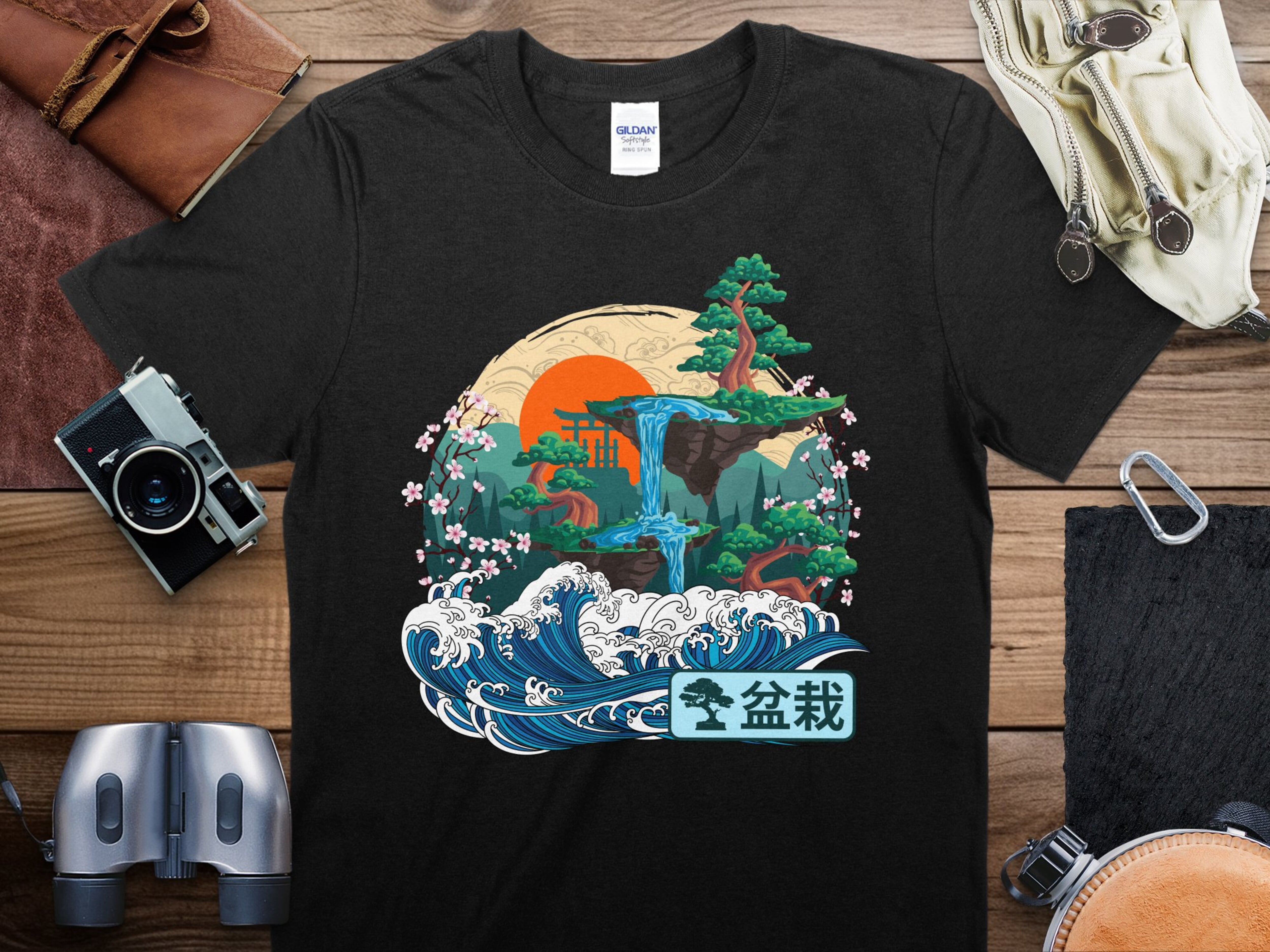 Japanese Style Nature T-Shirt, Traditional Art Wave Graphic Tee, Sunset ...