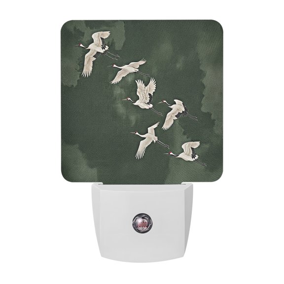 Japanese Style Night Lights Plug Into Wall, LED Dusk to Dawn Sensor Night Light, Oriental Modern Classic Birds Green Nightlight for Bedroom Bathroom Living Room Hallway Home Wall Decor