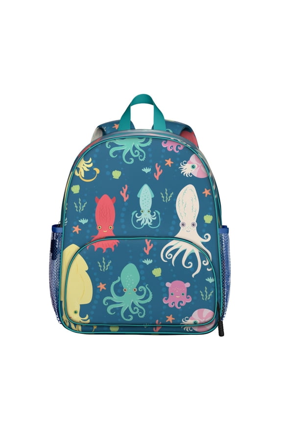 Japanese-Style Octopus Watercolor Ergonomic School Backpack - Waterproof, Breathable & Adjustable Spine-Friendly Daypack for Students with Side Pockets