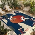 thumbnail image 1 of Japanese Style Outdoor Rug for Patio/Deck/Porch, Non-Slip Large Area Rug 6 x 9 Ft, Modern Cranes Cherry Flower Wave Navy Blue Indoor Outdoor Rugs Washable Area Rugs, Camping Rug Carpet Runner, 1 of 8