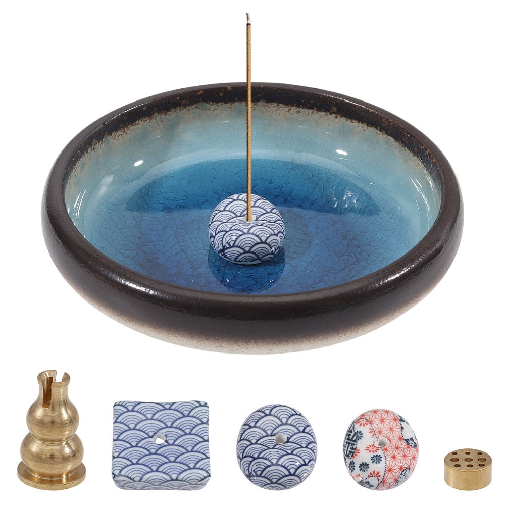 Japanese Style Oval Porcelain Incense Burners Holder with Brass Incense Burner Holder Mixed Color 22 -151x14 -38x4 -37mm