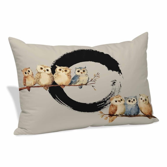 Japanese Style Pillow Covers King, Grey Farmhouse Owl Birds Branches Soft Brushed Microfiber Breathable Throw Pillow Covers, Decorative Pillowcase with Zipper for Couch Sofa Bedroom 20"x36"