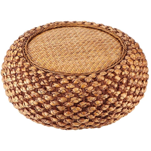 Japanese Style Rattan Floor Cushion - 6.7" Thick Hand-Woven Straw Tatami Floor Pillow & Meditation Seat - Round Pouf Ottoman with Sponge Filling for Yoga, Zen Room, Balcony (15.7 Inch)