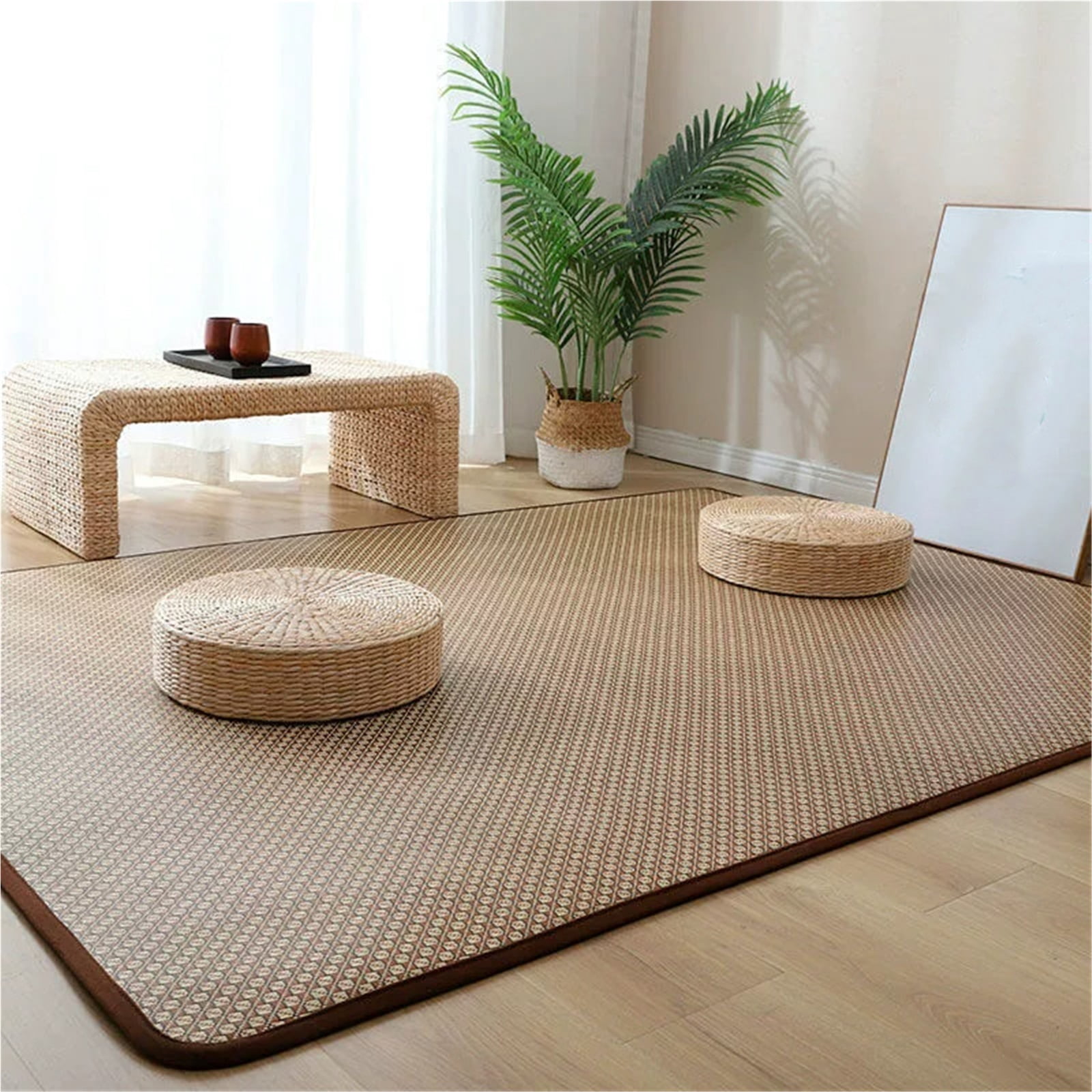 Japanese Style Rattan Woven Floor Mat, Summer Cooling Rug for Living ...