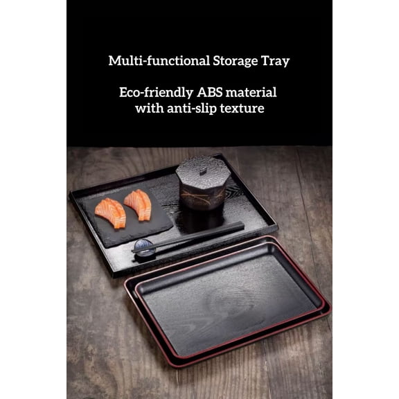 Japanese Style Rectangular ABS Serving Tray, Anti-Slip Multi-Functional Decor Storage Tray