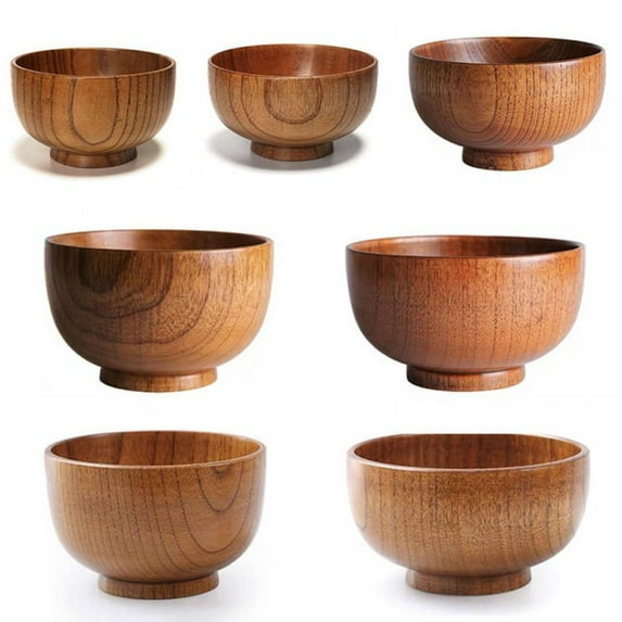 Japanese Style Round Rice Bowl Tableware Creative Anti-Scalding Sour Date Wooden Soup Noddle Bowl
