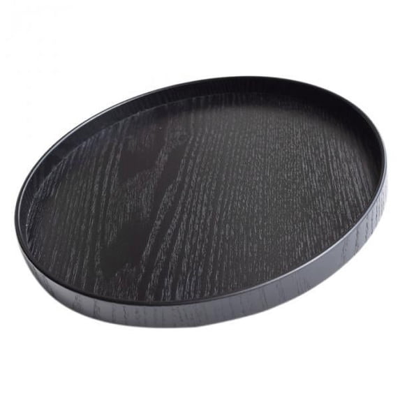Japanese Style Round Wooden Serving Tray Plate Platter Home Decor - Black, 30cm
