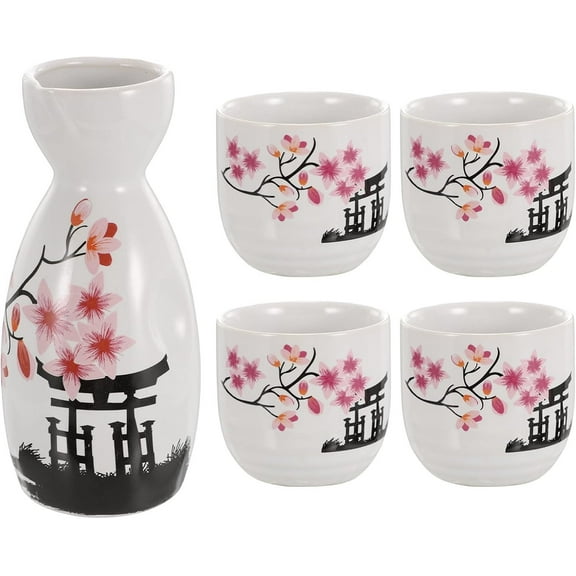 Japanese Style Sake Jug Kungfu Traditional Sake Cup Porcelain Sake Drinkware For Cold/Warm/Hot Sake/Shochu/Tea,[Energy Class A]1 Set