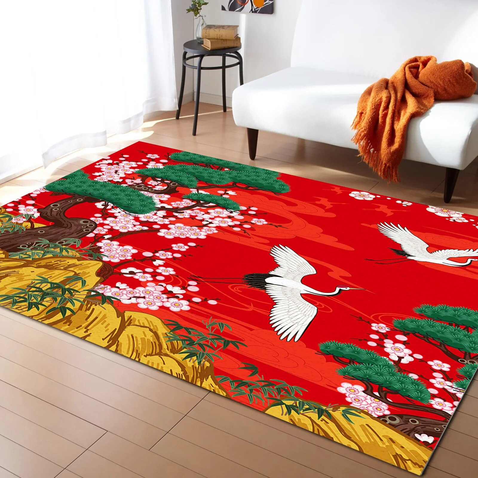 Japanese Style Sakura Red Living Room Carpet Coffee Table Floor Mat