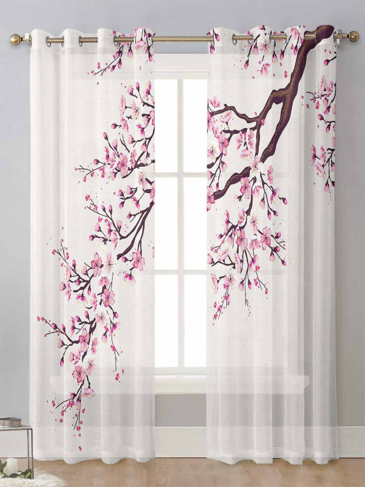 Japanese Style Sakura Sheer Curtains For Living Room Window Screening ...