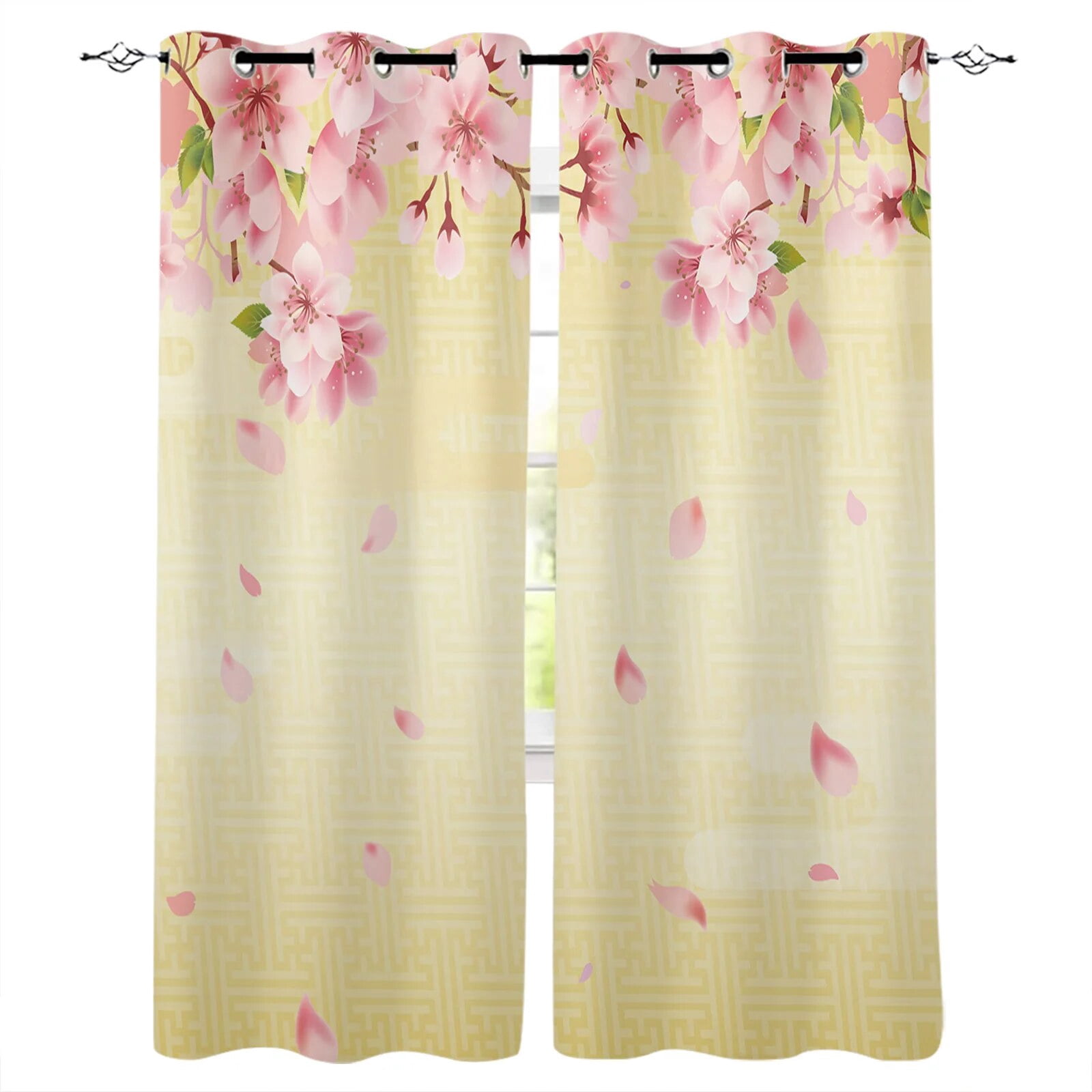 Japanese Style Sakura Texture Curtains for Living Room Kids Bedroom