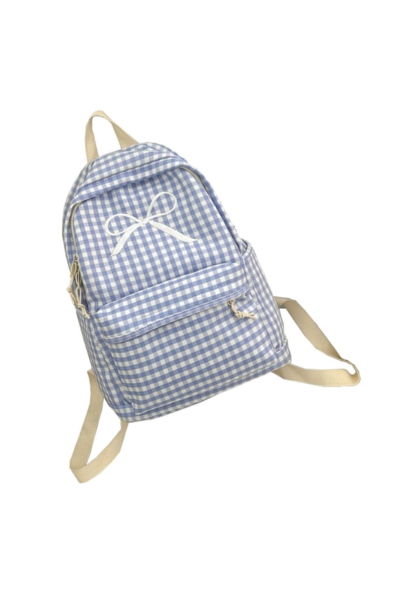 Japanese Style School Bag Large Capacity Bowknot Checkered Backpack for Women