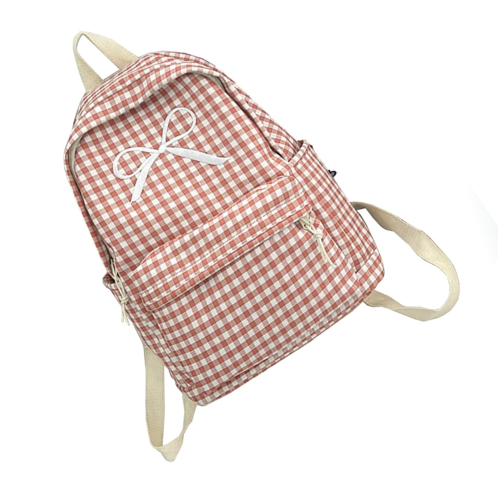 Monochrome Checkered Backpack from japan ? Japanese Style School Bag Large Capacity Bowknot Checkered  main image 3