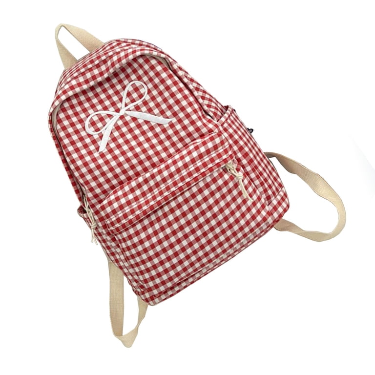 Japanese Style School Bag Large Capacity Bowknot Checkered  display picture 1