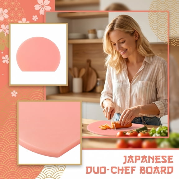 Japanese Style Semi-Circular Cutting Board, Double Sided Rubber Chopping Block with Non-Slip Surface, Durable Kitchen Prep Board for Meat, Vegetables, and Fruits (Pink)