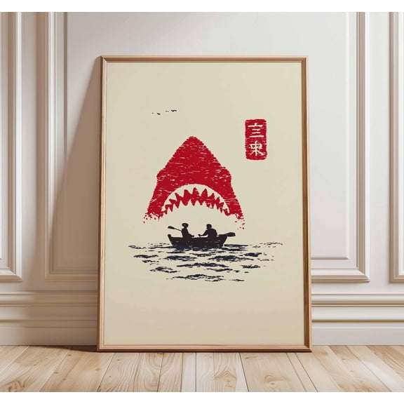 Japanese Style Shark Poster, Retro Ocean Wall Art, Poster Only
