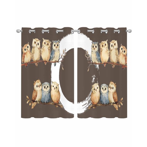 Japanese Style Sheer Curtains 39 Inch Length 2 Panels Set for Living Room/Bedroom, Dark Brown Rustic Owl Birds Tree Branches Kitchen Curtains Grommet Semi-Sheer Curtains Window Treatments 27.5"x39"x2