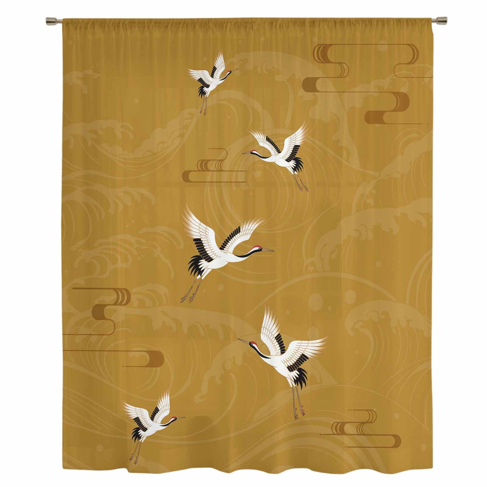 Simicranes Japanese Style Sheer Curtains 96 Inches Long, Vintage Art Cranes Ocean ...