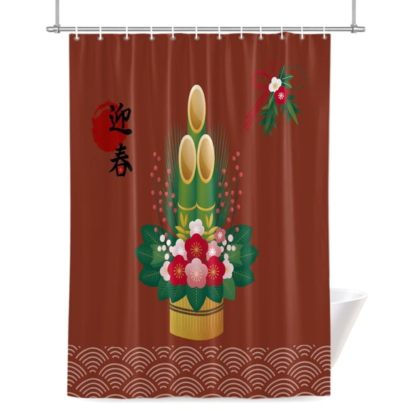 Japanese Style Shower Curtains for Bathroom, Cherry Blossoms Floral Sea Waves Red Waterproof Fabric Shower Curtain for Bathroom Bathtub Decoration, Machine Washable 54"x78"